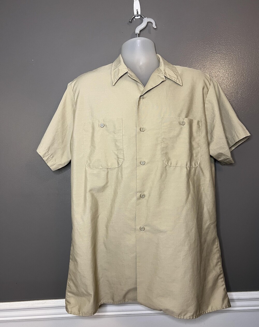 Vintage Big Mac Shirt Mens Large Beige Short Sleeve Button Front Workwear USA